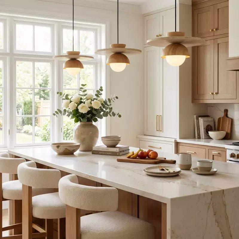 Kudaro – Travertine Wooden Japandi Pendant Lamp