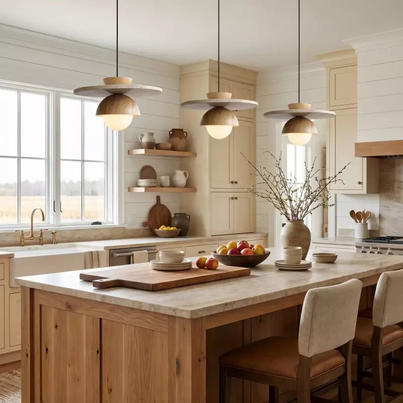Kudaro – Travertine Wooden Japandi Pendant Lamp