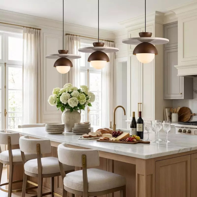 Kudaro – Travertine Wooden Japandi Pendant Lamp
