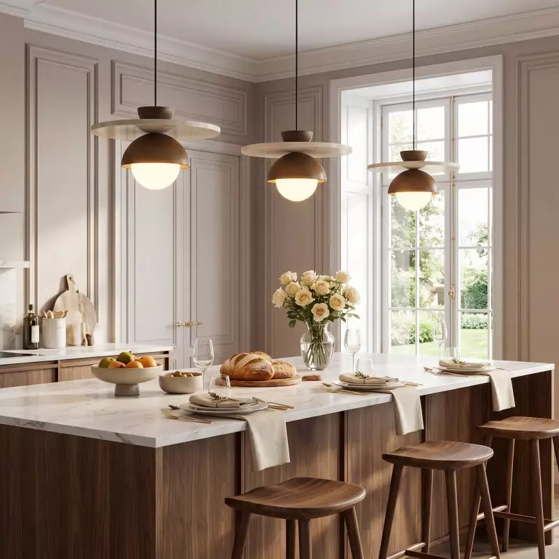 Kudaro – Travertine Wooden Japandi Pendant Lamp