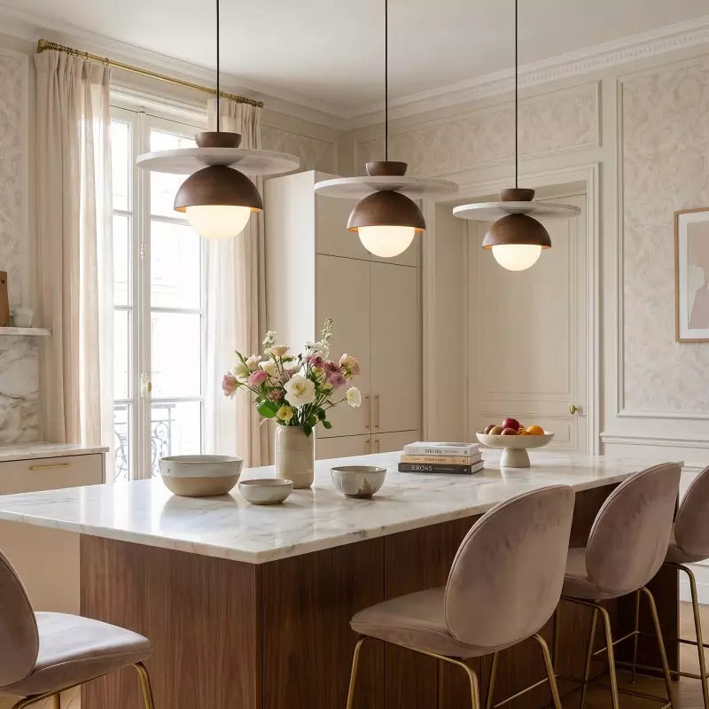 Kudaro – Travertine Wooden Japandi Pendant Lamp