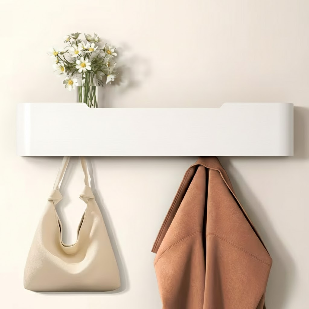 KeyWood: Wall-Mounted Coat Rack – Modern Wooden Shelf with Hooks, Space-Saving & Decorative for Hallway & Bedroom