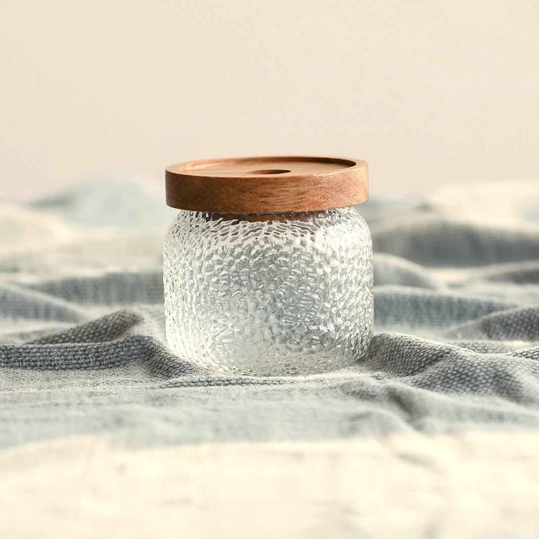 Bela Glass Storage Jar | Acacia Wood Lid, 3 Sizes Available