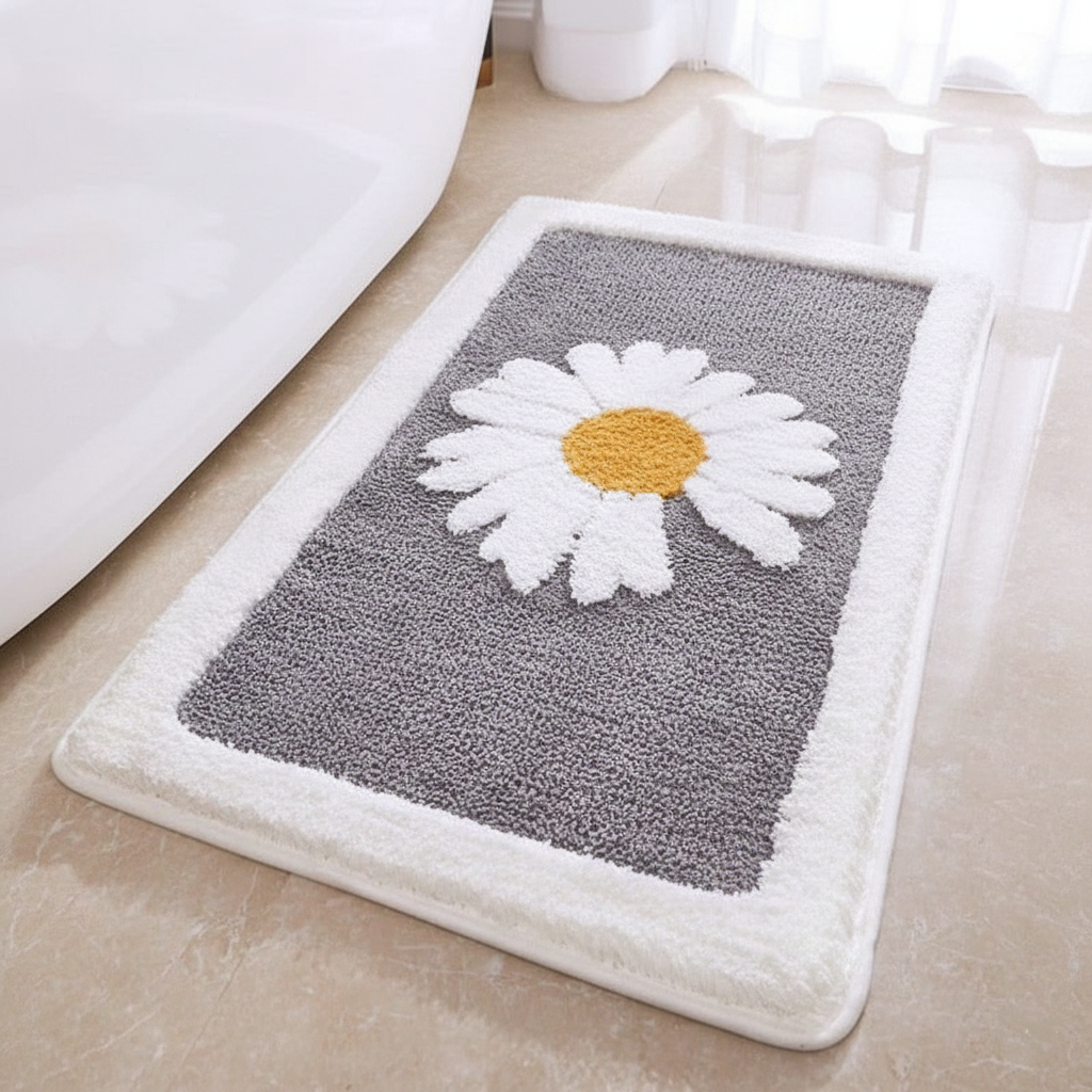 Daisy Bath Mat with Anti-Slip Bottom – Soft Quick Drying Water Absorbent Bathroom Mat
